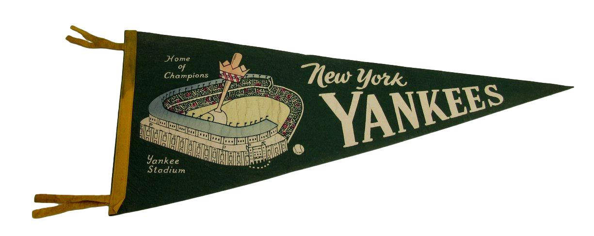 Vintage 1950's New York Yankees 12"X29" Green Pennant Yankee Stadium RARE 192293