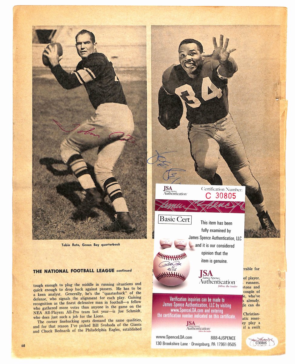 Vintage NFL All-Pros Signed (6) 8.5x11 Magazine Page Photo Ameche JSA 194948