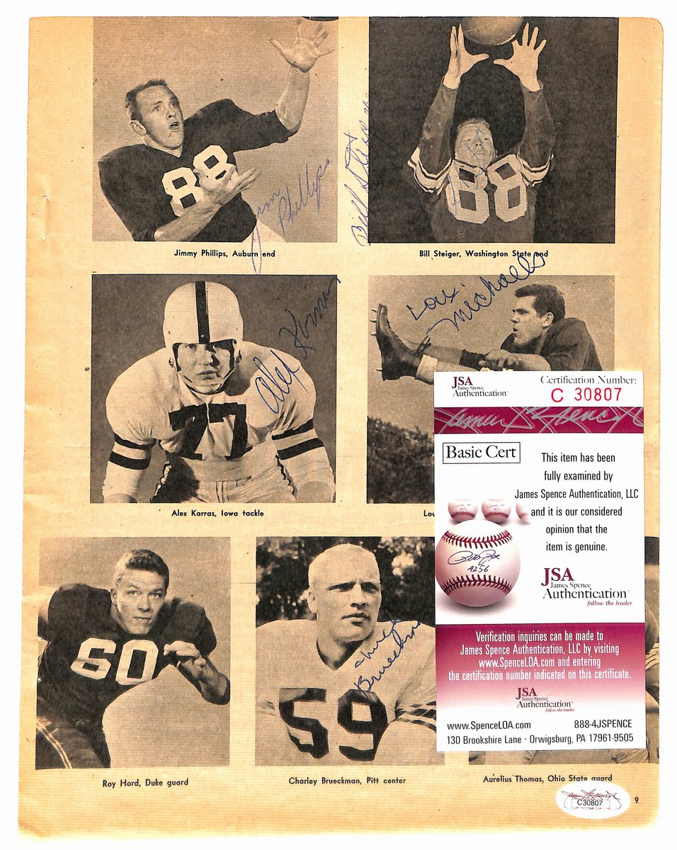 Vintage 1957 All-Big 10 Signed (7) 8.5x11 Magazine Page Photo Karras JSA 194949