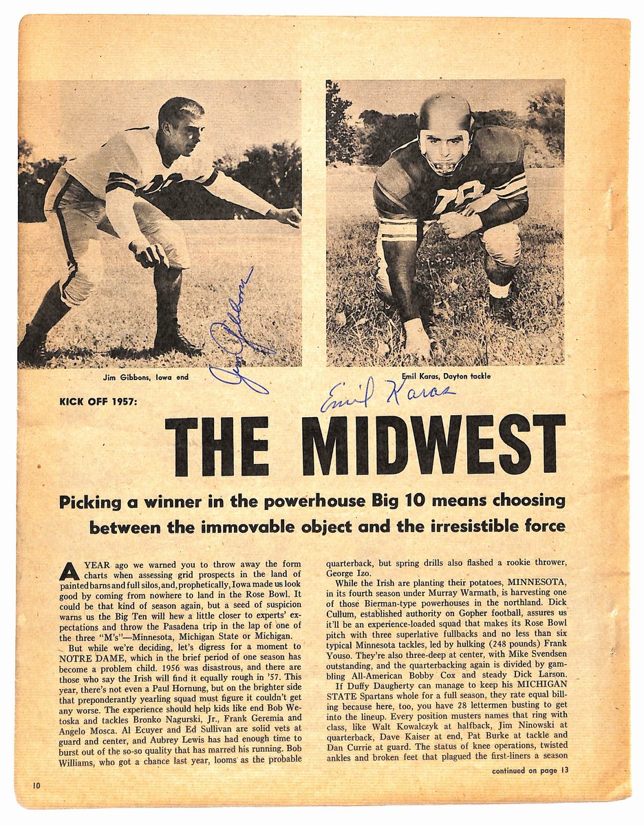 Vintage 1957 All-Big 10 Signed (7) 8.5x11 Magazine Page Photo Karras JSA 194949