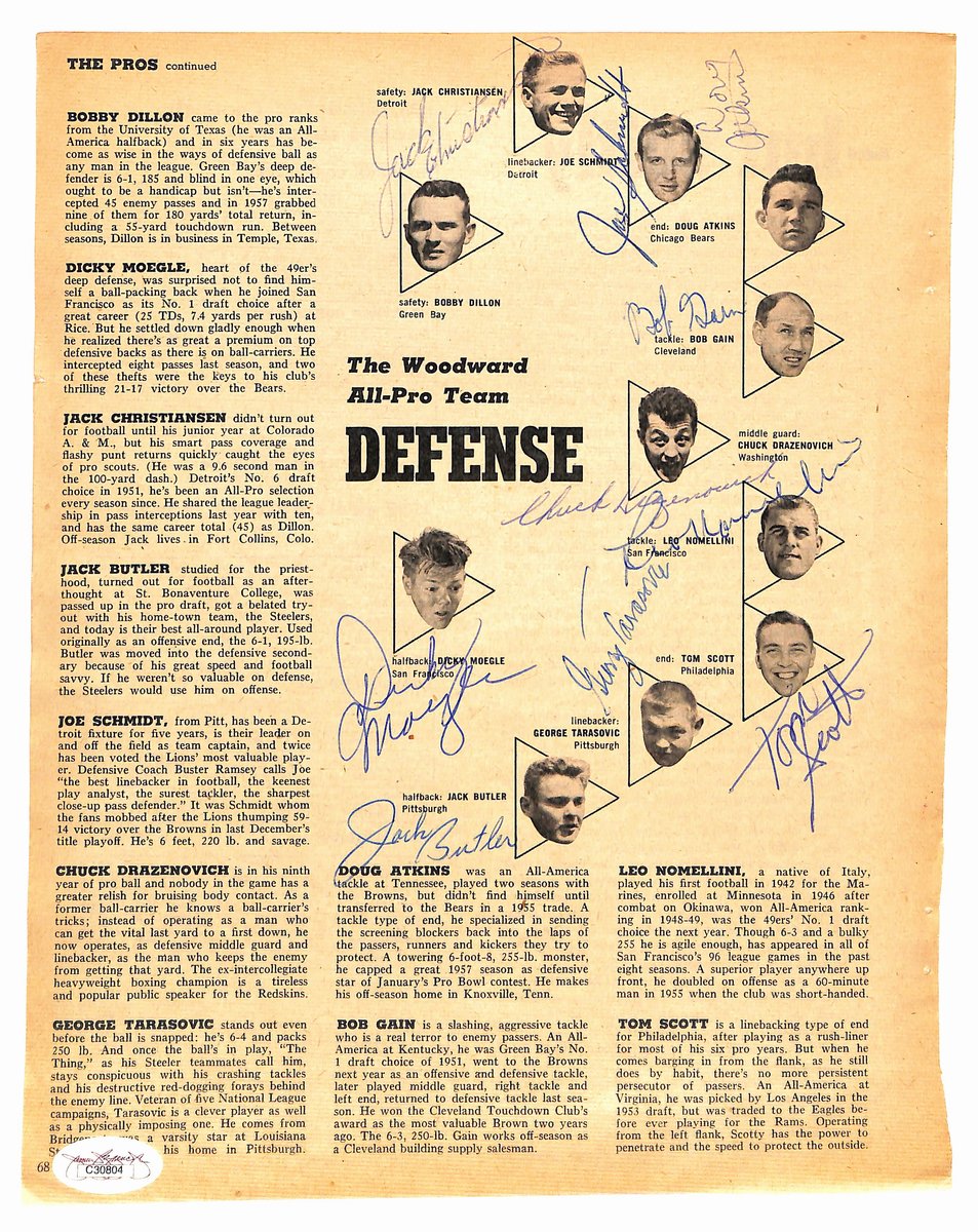 Vintage 1958 NFL All-Pros Signed (10) 8.5x11 Magazine Page Photo JSA 194950