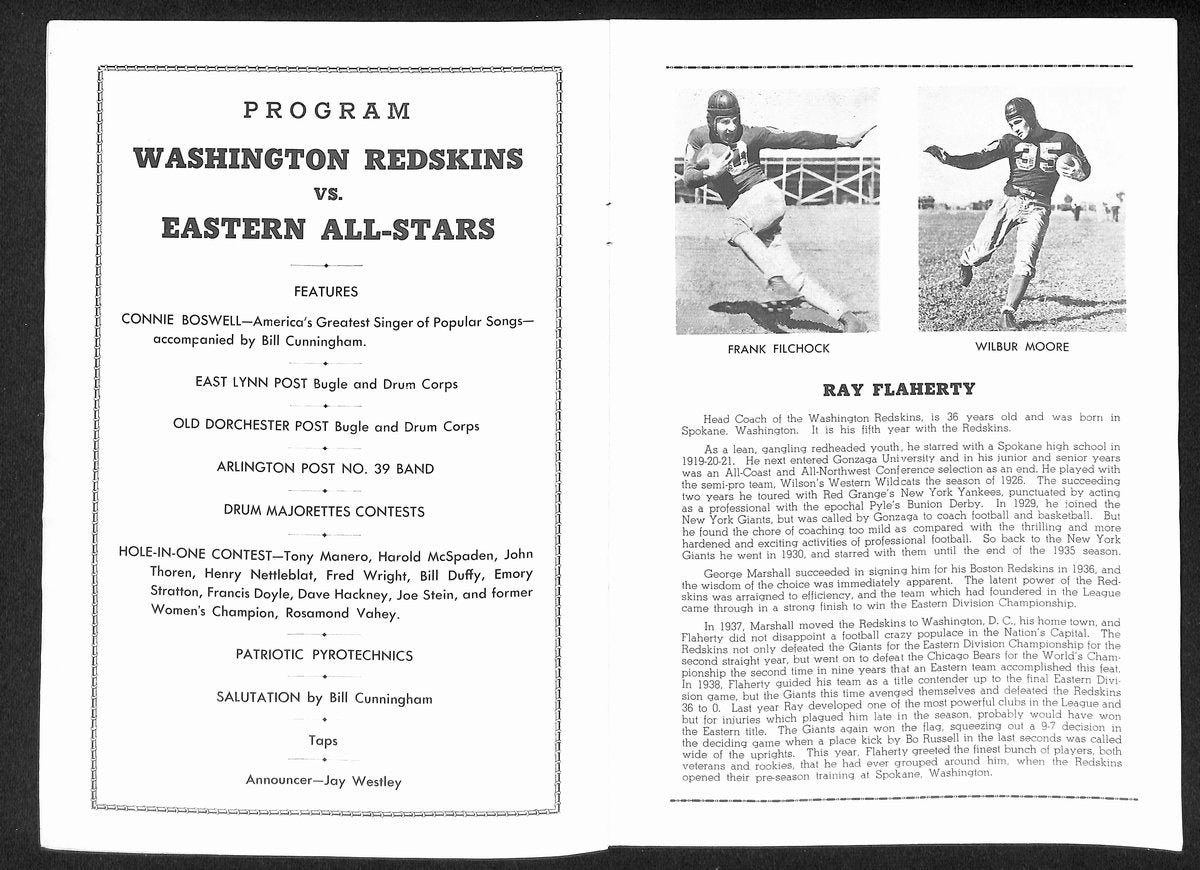9/10/1940 Eastern All-Stars vs. Washington Redskins Program Sammy Baugh 194931