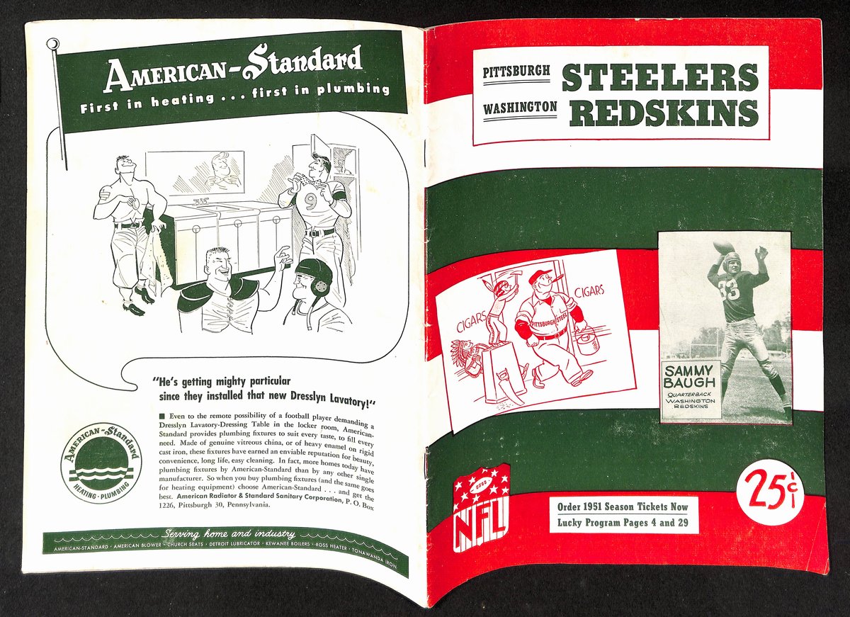 1950 Pittsburgh Steelers vs. Washington Redskins Program Sammy Baugh 194932
