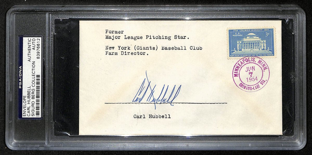 Carl Hubbell HOF Signed/Auto 1954 FDC Envelope New York Giants PSA/DNA 193788