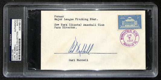 Carl Hubbell HOF Signed/Auto 1954 FDC Envelope New York Giants PSA/DNA 193788
