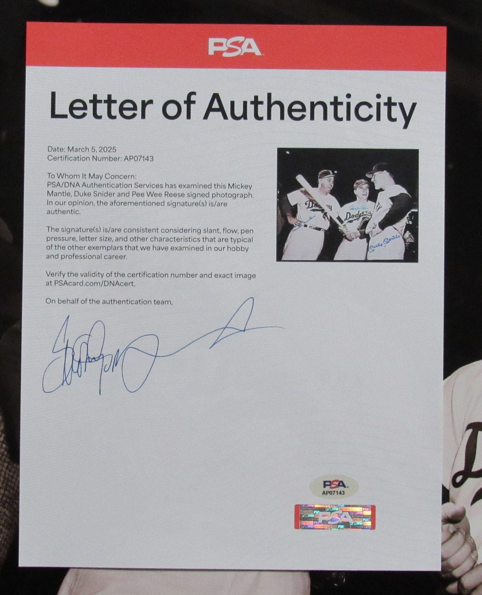 Mickey Mantle/Duke Snider/Pee Wee Reese Multi-Signed 16x20 Photo PSA/DNA 192804