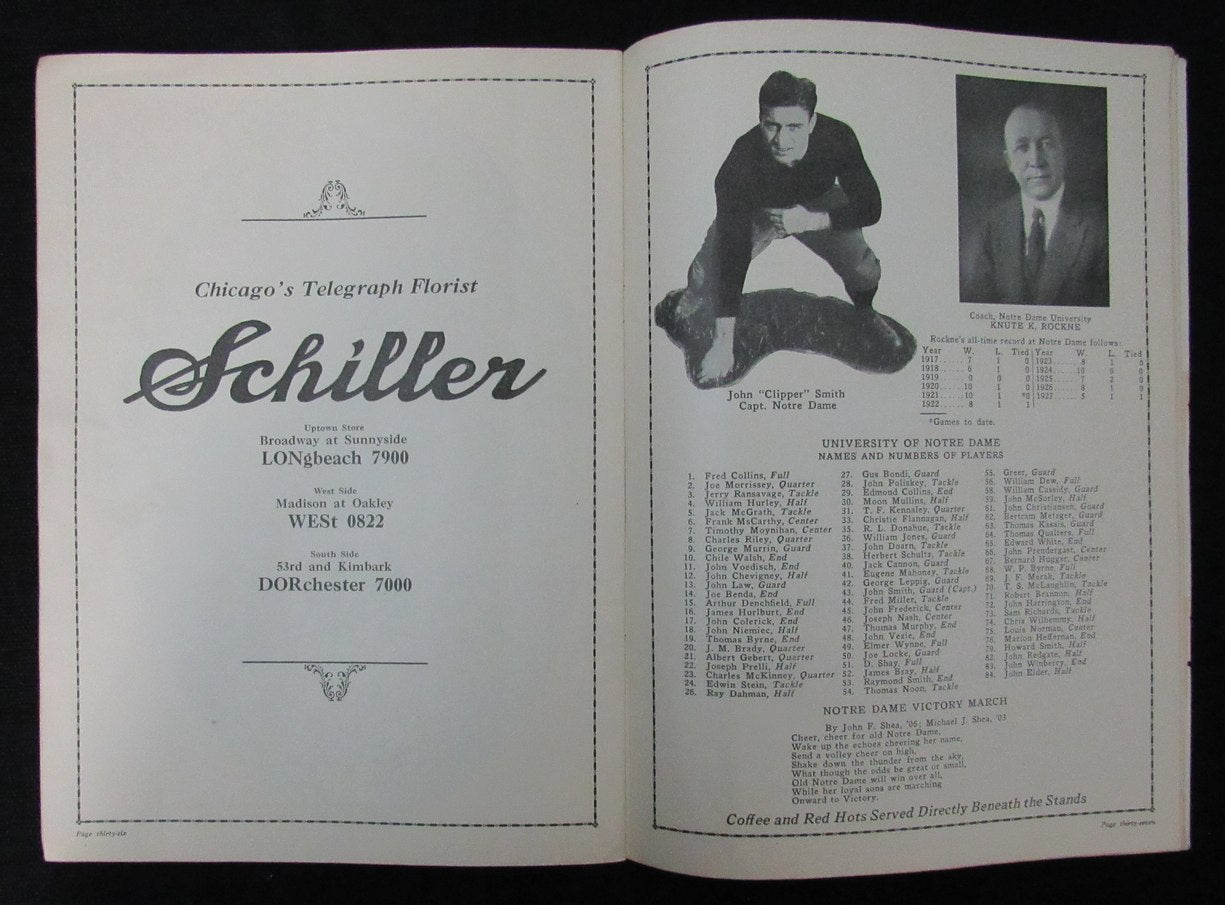 1927 Notre Dame vs. USC Football Game Program Knute Rockne Soldier Field 195256