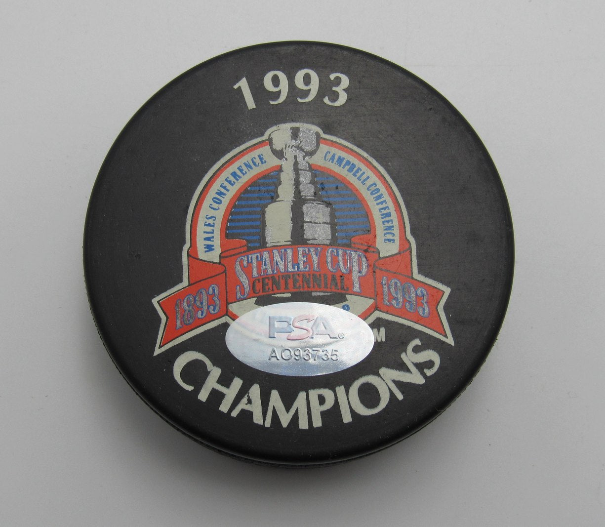 Maurice Richard HOF Signed 1993 Cup Champs Hockey Puck Canadiens PSA 193965