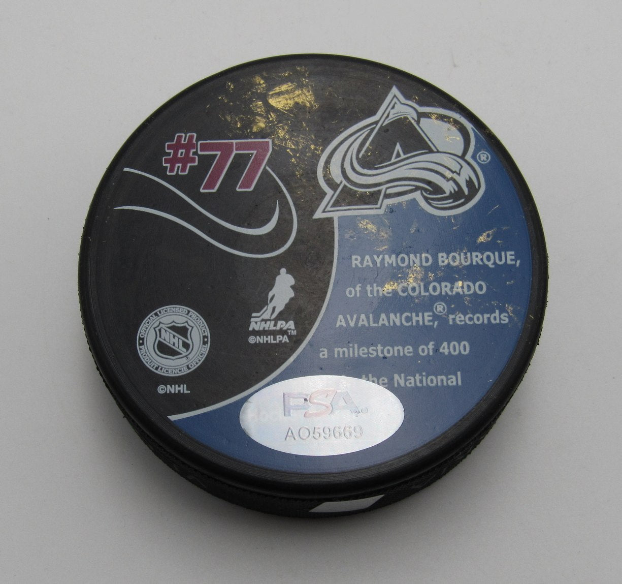 Ray Bourque HOF Signed 400 Goals Hockey Puck Colorado Avalanche PSA 193980