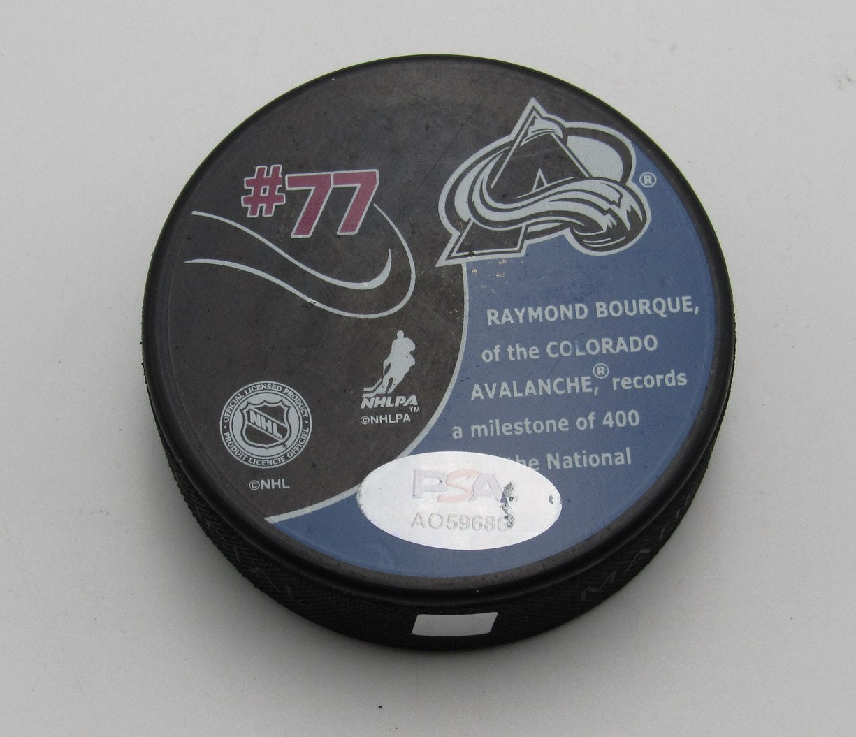 Ray Bourque HOF Signed 400 Goals Hockey Puck Colorado Avalanche PSA 194242