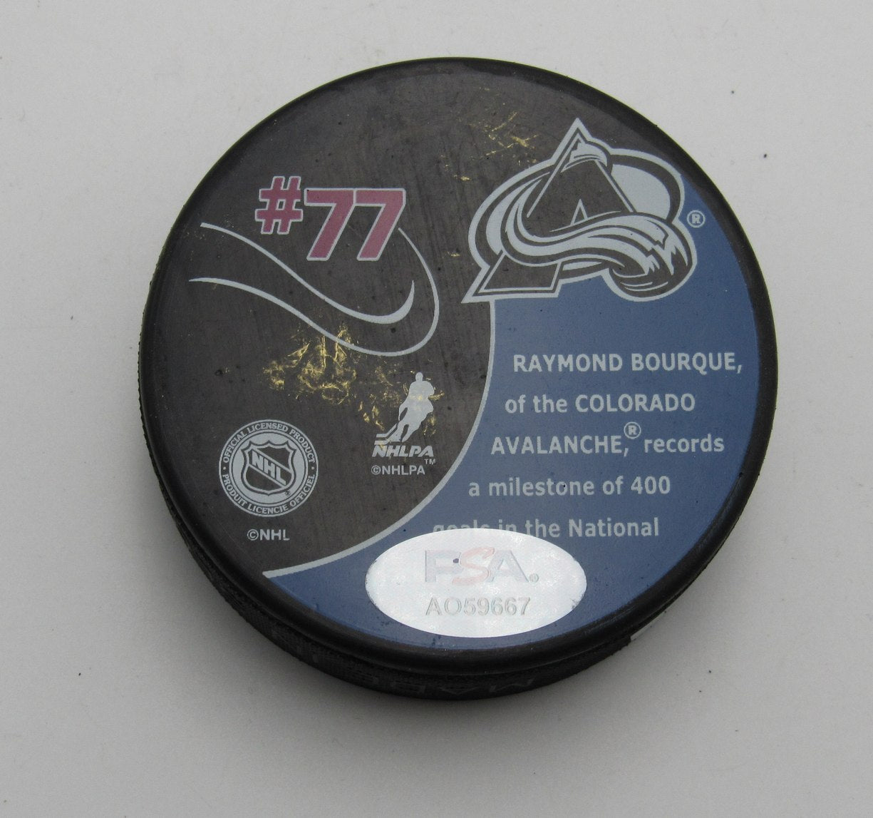 Ray Bourque HOF Signed 400 Goals Hockey Puck Colorado Avalanche PSA 194242