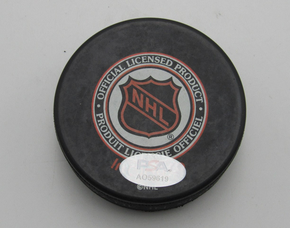 Brian Leetch HOF Signed 1994 Stanley Cup Champ Hockey Puck Rangers PSA 194286