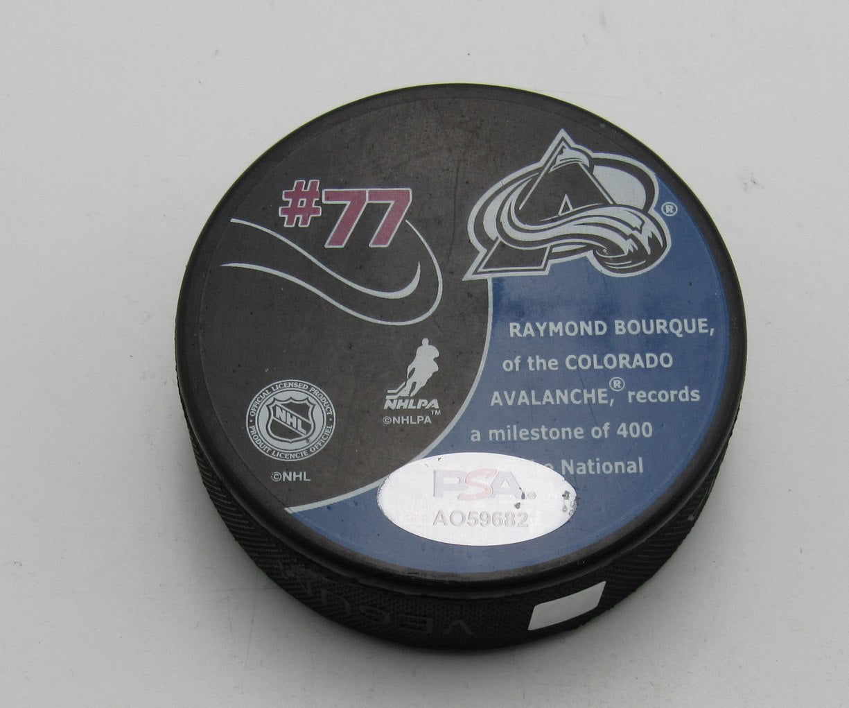 Ray Bourque HOF Signed 400 Goals Hockey Puck Colorado Avalanche PSA 194290