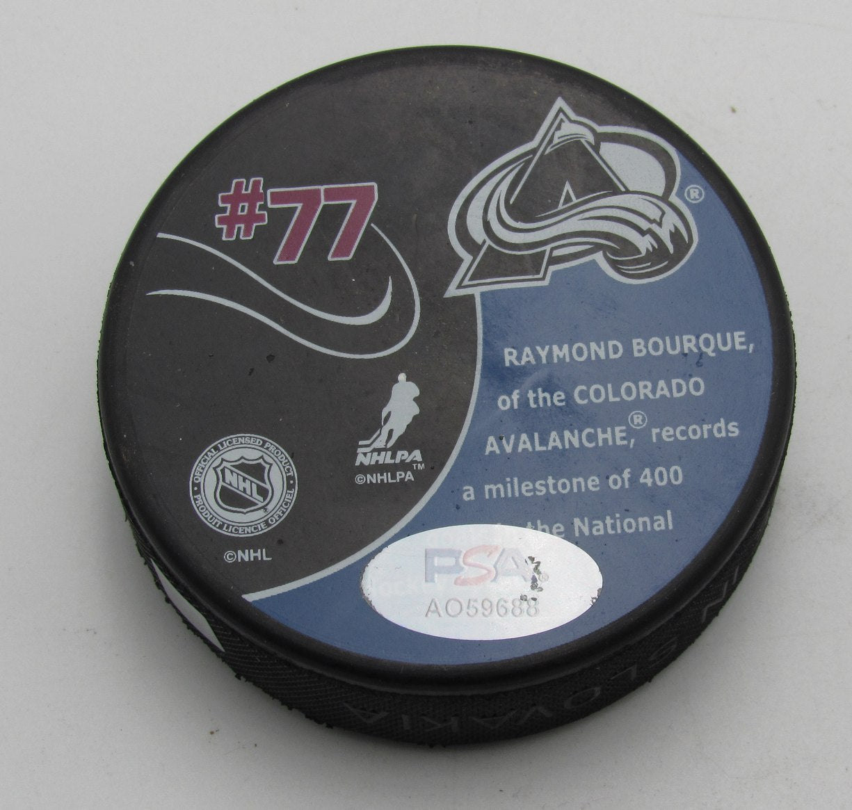 Ray Bourque HOF Signed 400 Goals Hockey Puck Colorado Avalanche PSA 194314