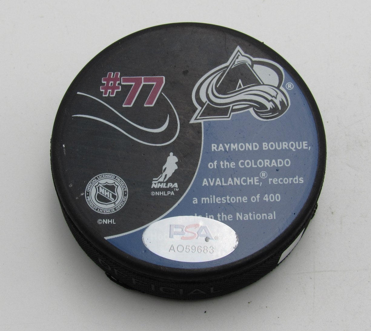 Ray Bourque HOF Signed 400 Goals Hockey Puck Colorado Avalanche PSA 194316