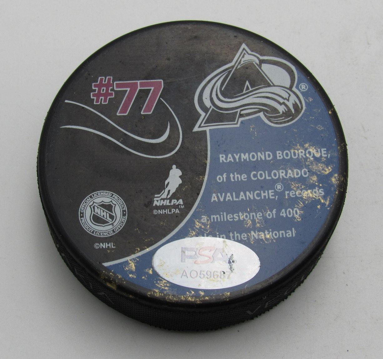 Ray Bourque HOF Signed 400 Goals Hockey Puck Colorado Avalanche PSA 194317