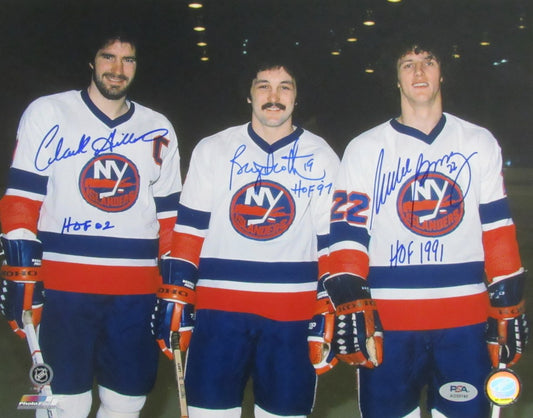 Gilles/Trottier/Bossy HOF Multi-Signed/Inscr 11x14 Photo Islanders PSA 195267