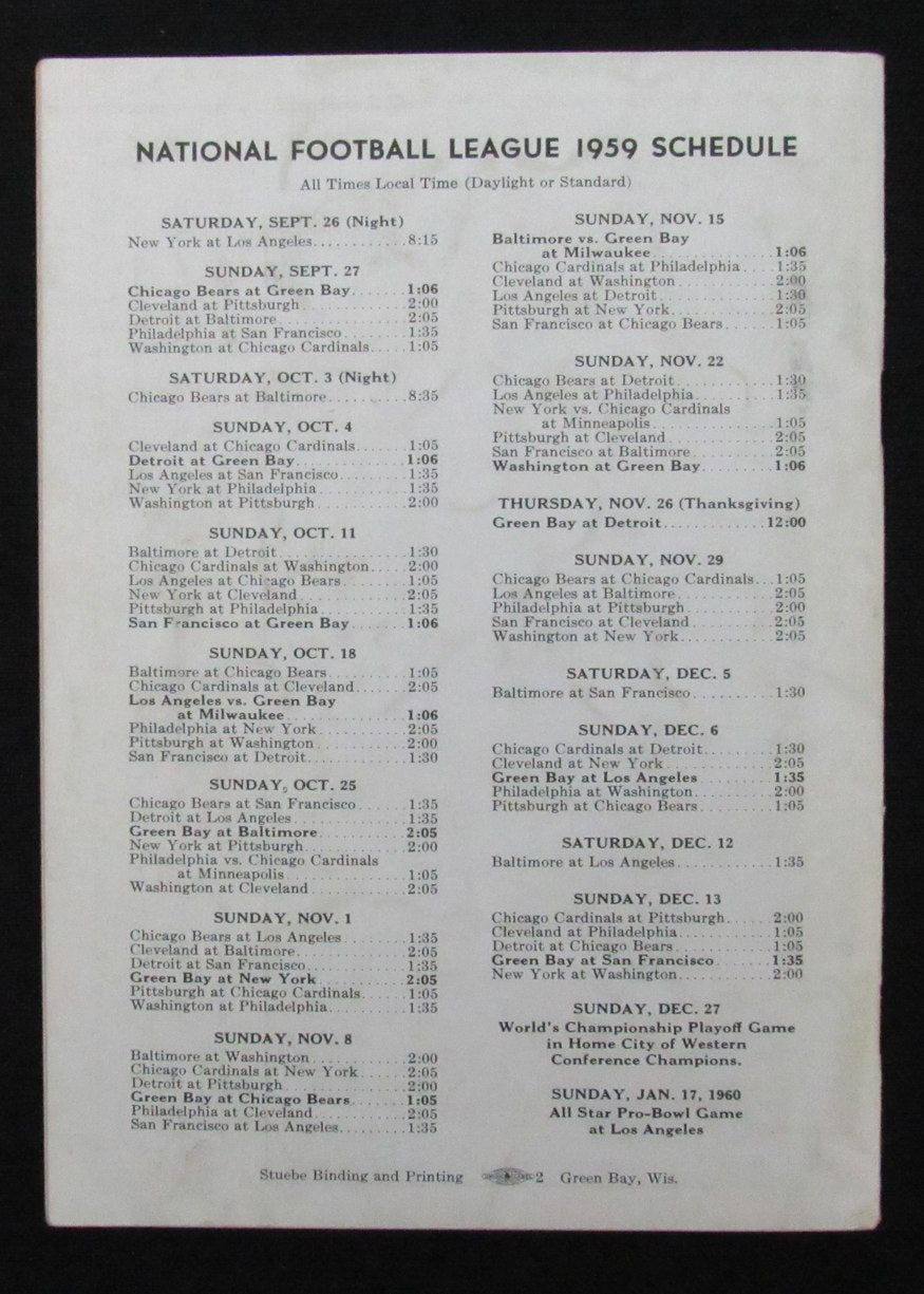 Vintage 1959 Green Bay Packers Press/Media Guide Lombardi's 1st Year 195264