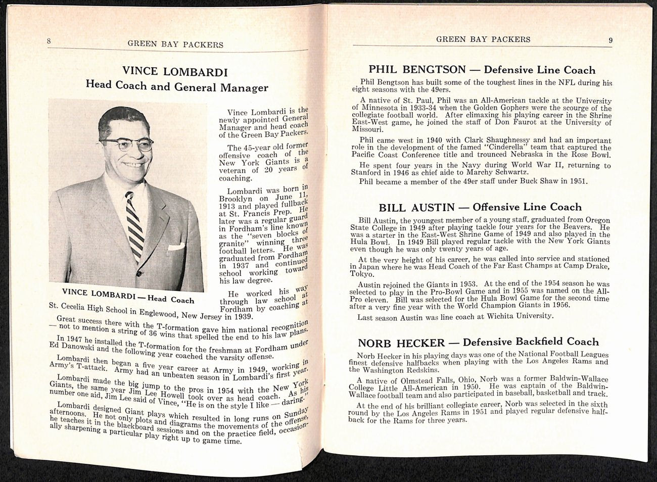 Vintage 1959 Green Bay Packers Press/Media Guide Lombardi's 1st Year 195264