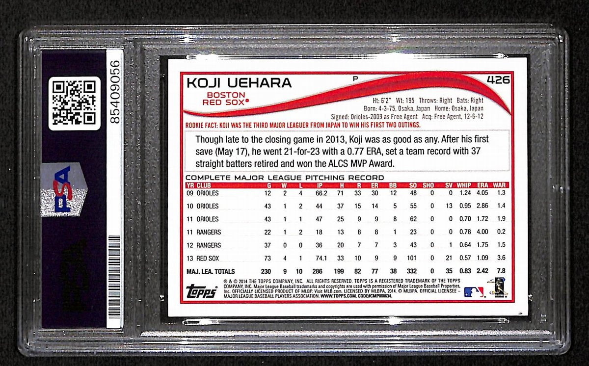 Koji Uehara Boston Red Sox Signed/Auto 2014 TOPPS Card #426 PSA/DNA 194919