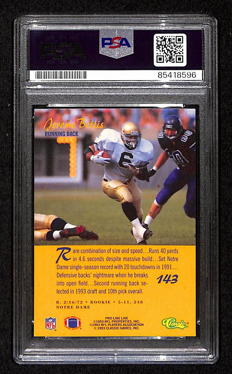 Jerome Bettis HOF Steelers Signed 1993 Pro Line Live RC Card #143 PSA/DNA 193845