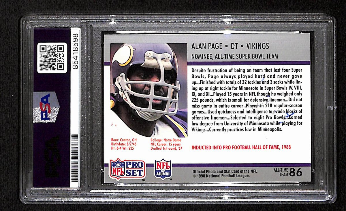 Alan Page HOF Vikings Signed/Autographed 1990 Pro Set Card #86 PSA/DNA 193847