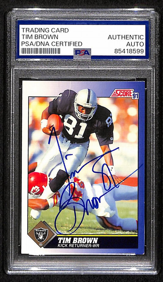 Tim Brown HOF Raiders Signed/Autographed 1991 Score Card #14 PSA/DNA 193848