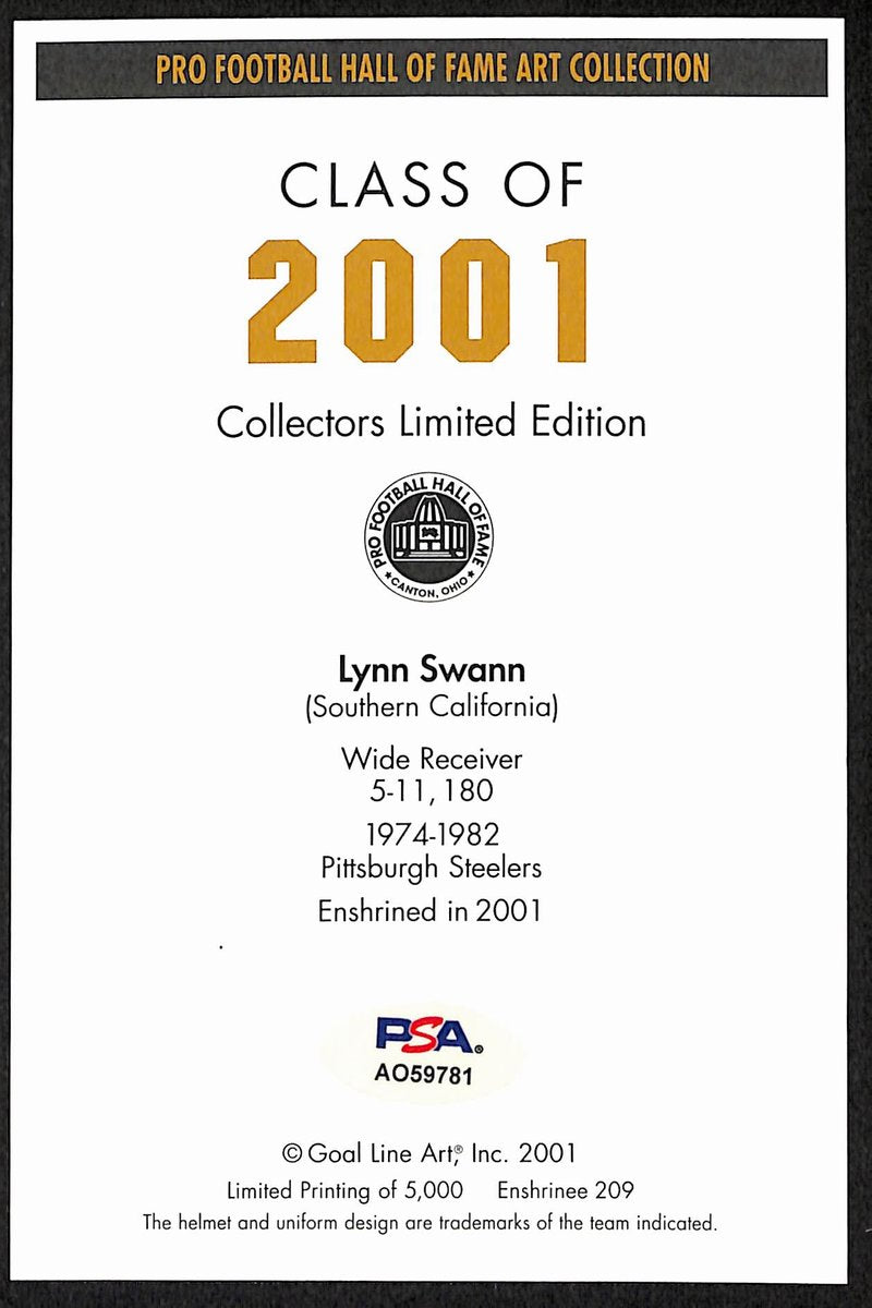 Lynn Swann HOF Signed/Auto 2001 Goal Line Art GLAC Postcard Steelers PSA 194719