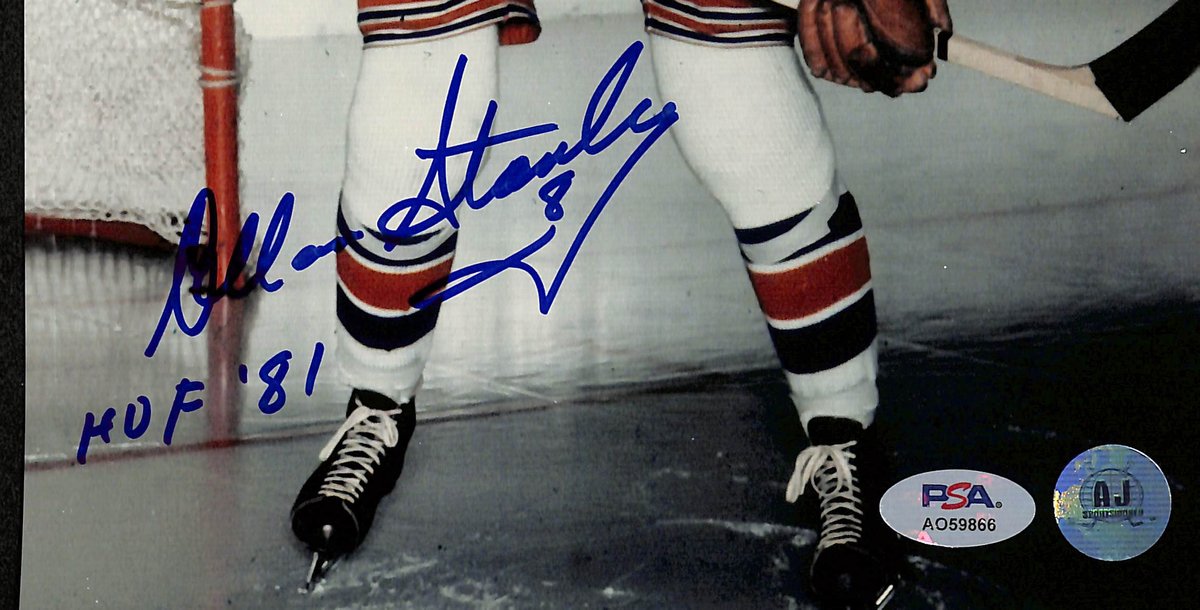 Allan Stanley HOF Signed/Inscribed 8x10 Photo New York Rangers PSA 195017