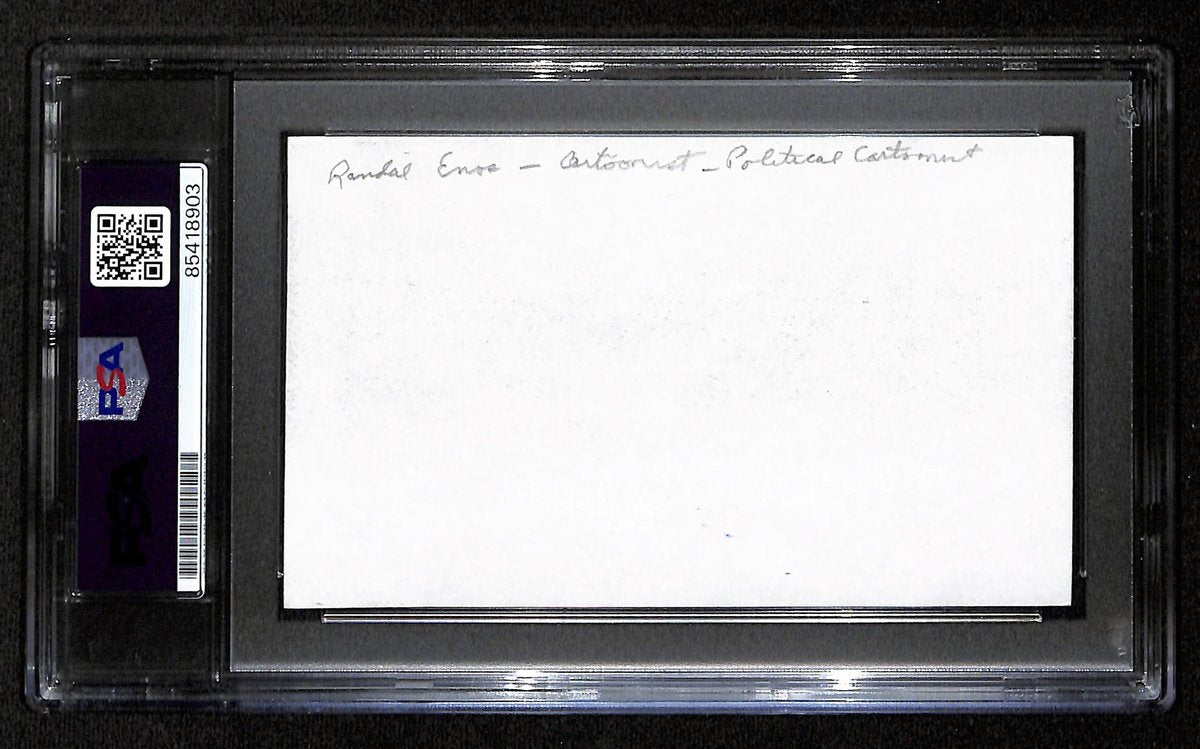 Randall Enos Signed/Autographed Index Card Cartoonist "Political" PSA/DNA 193800