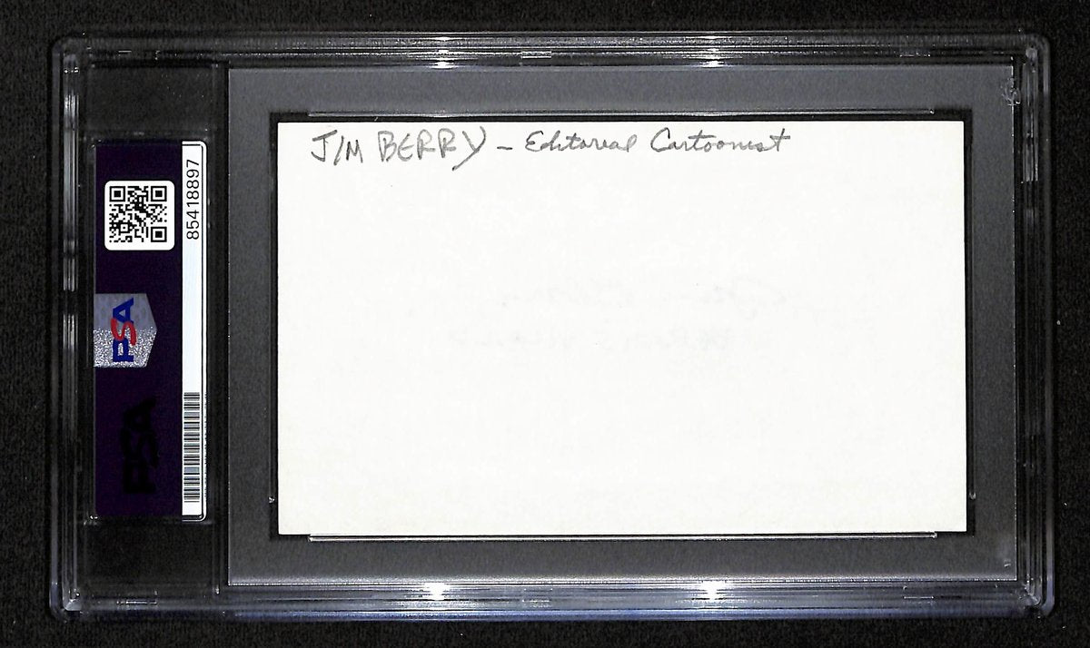 Jim Berry Signed/Inscr 3x5 Index Card Cartoonist "Barry's World" PSA/DNA 193803