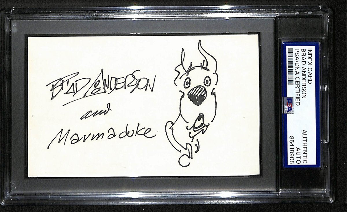 Brad Anderson Signed/Inscribed Index Card Cartoonist "Marmaduke" PSA 193816