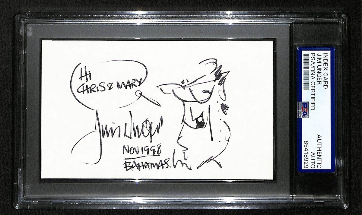 Jim Unger Signed/Inscribed 3x5 Index Card Cartoonist "Herman" PSA/DNA 193818