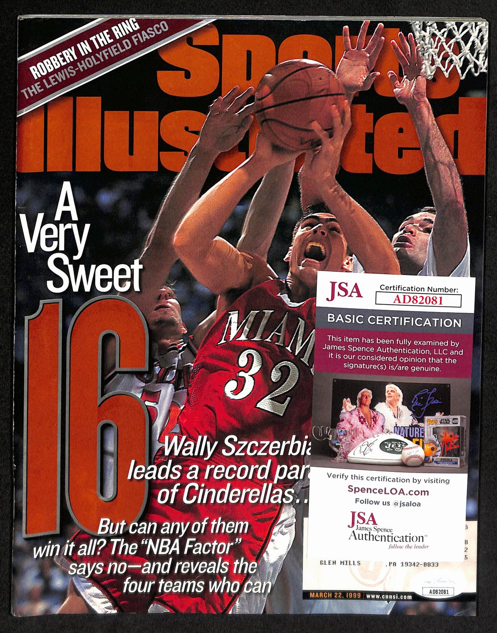 Wally Szczerbia Signed 3/22/1999 Sports Illustrated Magazine Miami JSA 194479
