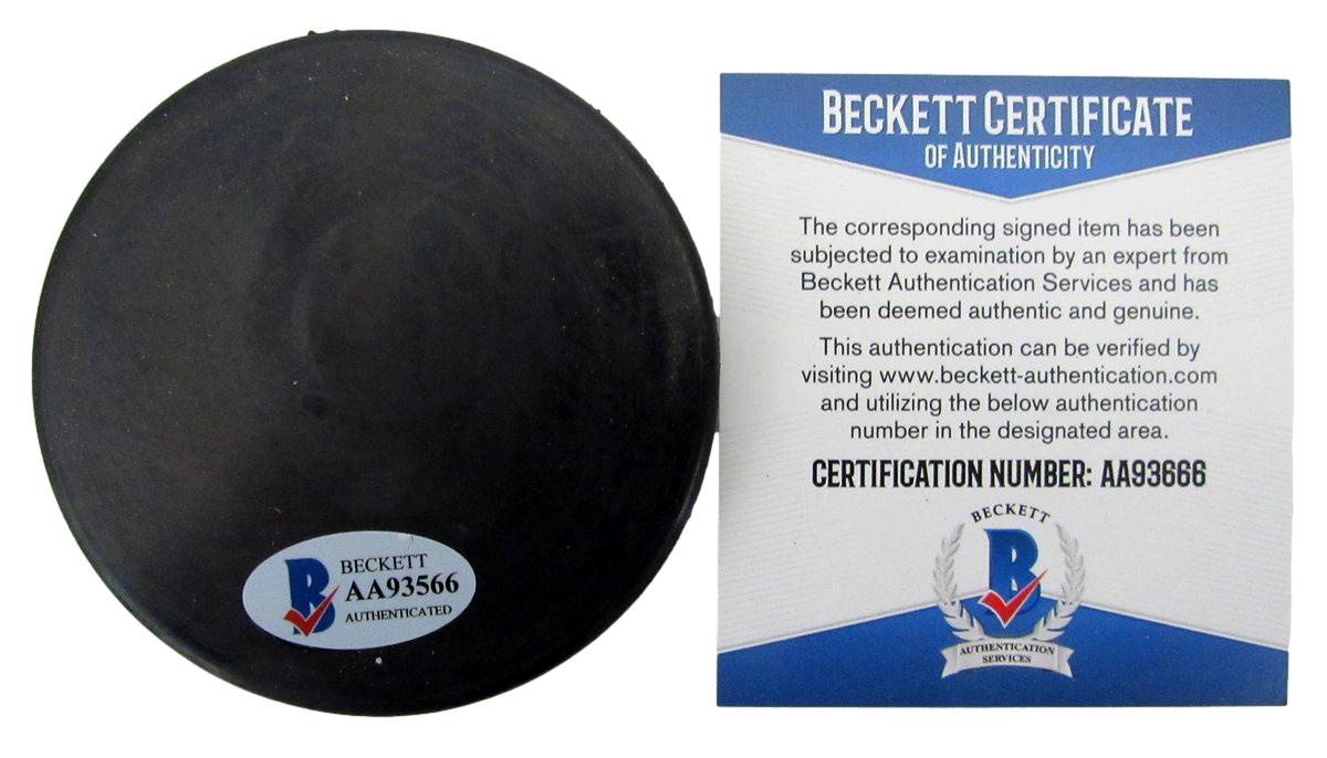 Bernie Parent HOF Signed/Auto Photo Hockey Puck Boston Bruins Beckett 194783