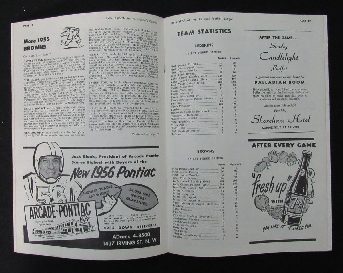 October 16, 1955 Redskins vs. Browns NFL Football Game Program 194124