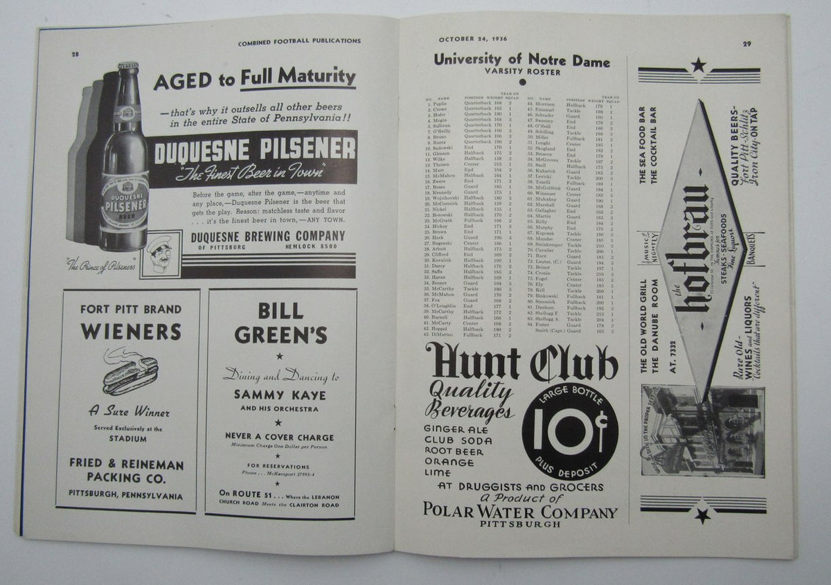 October 24, 1936 Pitt vs. Notre Dame NCAA Football Game Program 195596