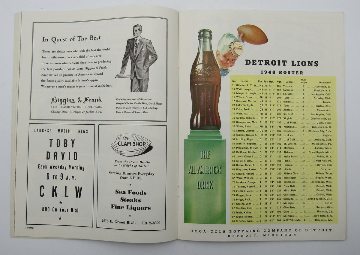 Oct. 31, 1948 Detroit Lions vs. Green Bay Packers Football Game Program 195604