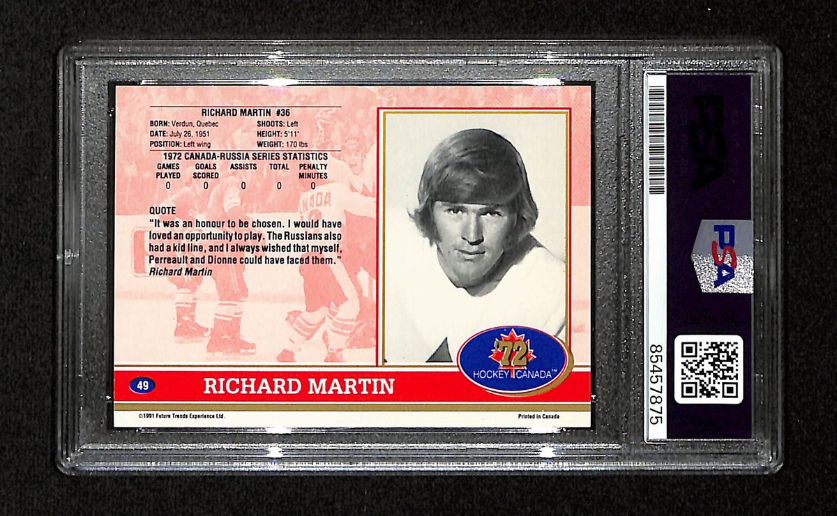 Rick Martin Signed 1991 Future Trends Card #49 1972 Team Canada PSA/DNA 195166
