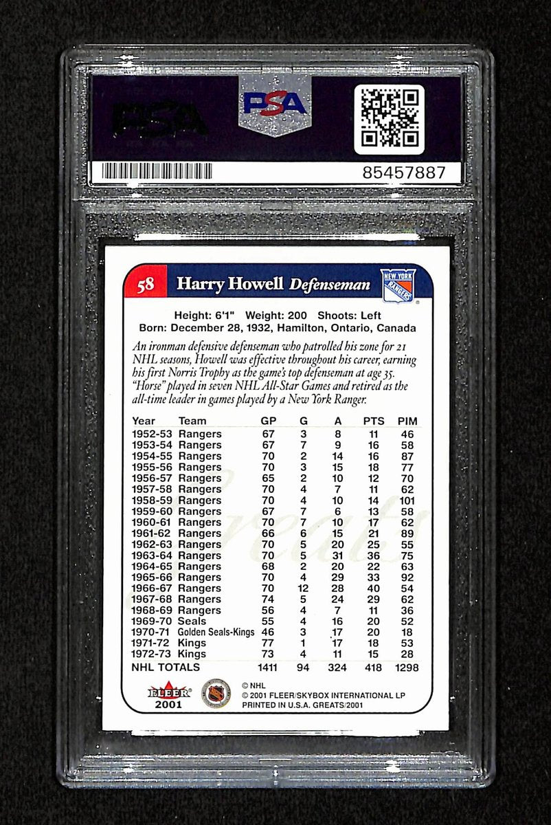 Harry Howell Signed/Auto 2001 Fleer Greats Card #58 Rangers PSA/DNA 195170