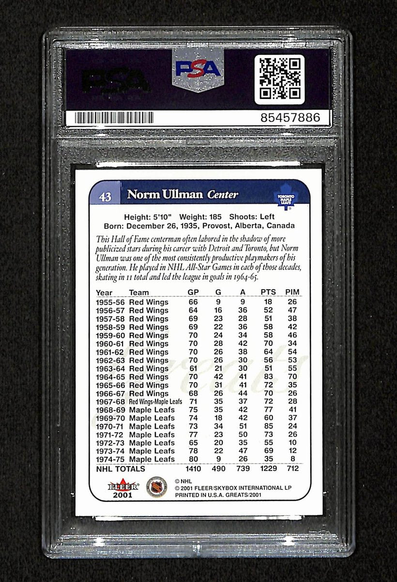 Norm Ullman Signed/Auto 2001 Fleer Greats Card #43 Maple Leafs PSA/DNA 195171