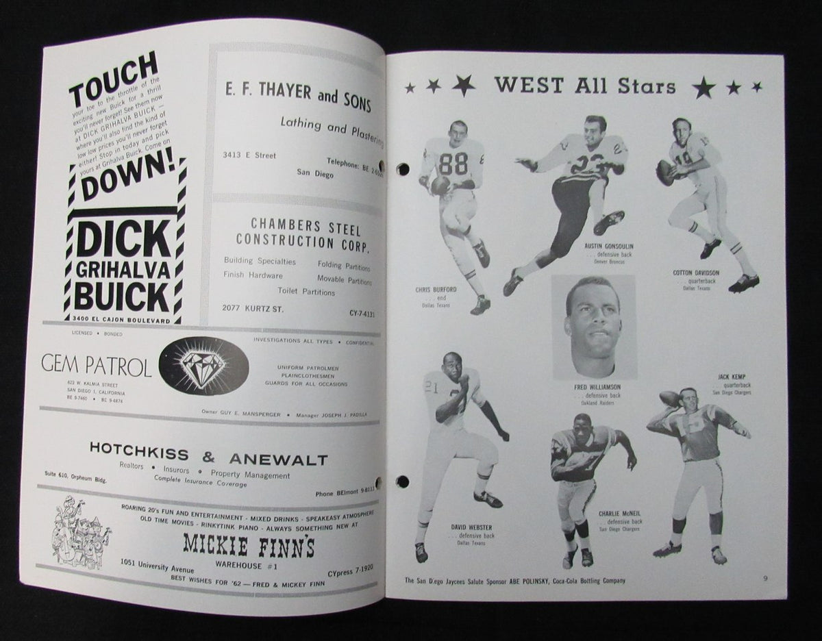 January 7, 1962 American Football League 1st All-Star Bowl Game Program 194647