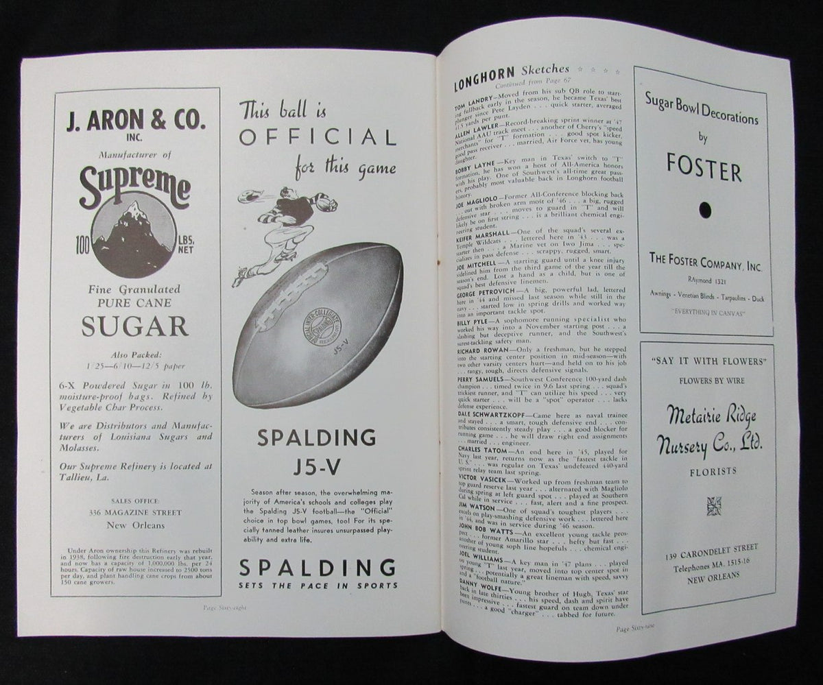 January 1, 1948 Sugar Bowl Alabama vs. Texas NCAA Football Game Program 194661