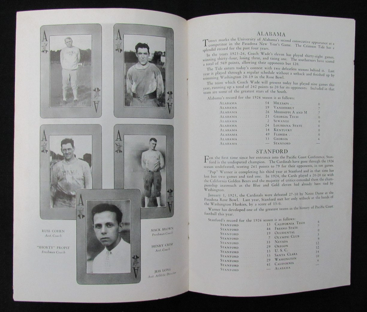 Vintage 1927 Alabama vs. Stanford NCAA Football Game Program 194679