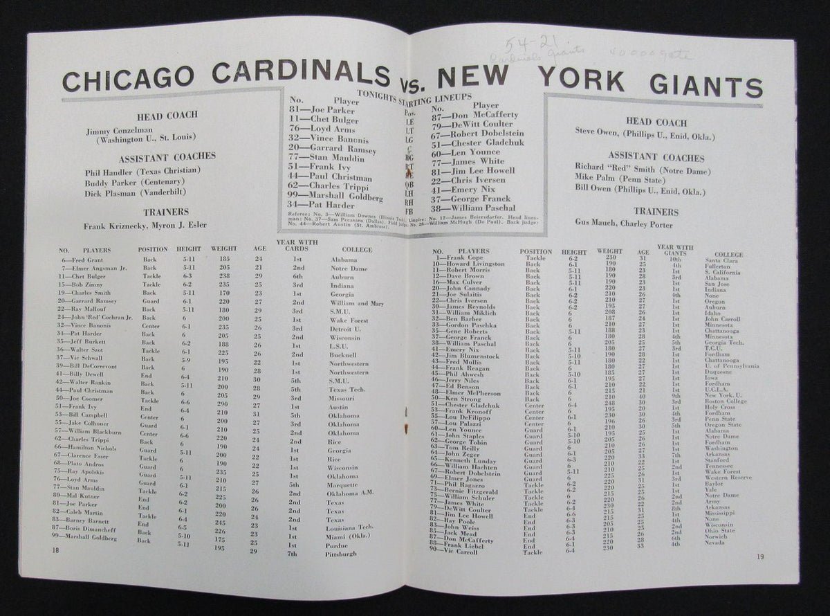 September 10, 1947 Chicago Cardinals vs. NY Giants Football Game Program 195515