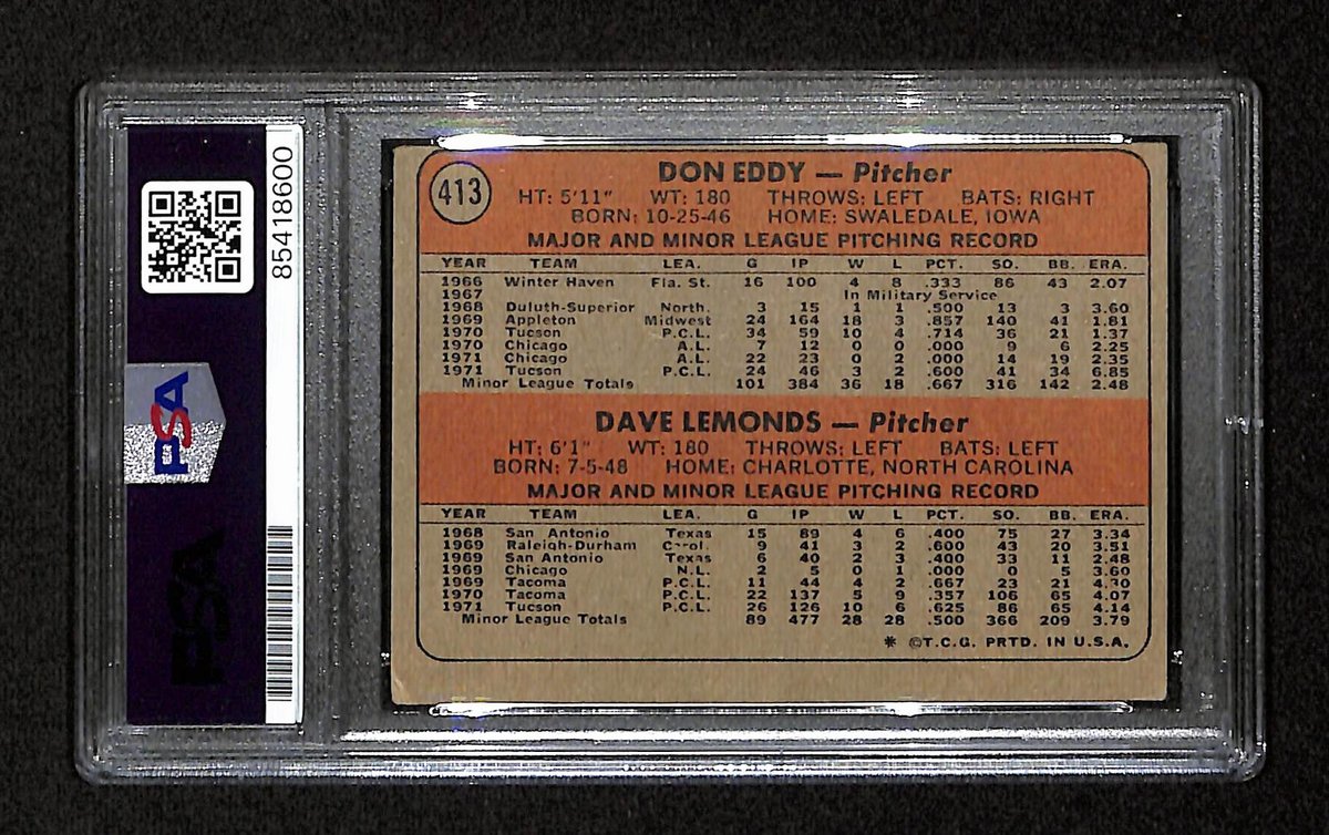 Don Eddy/Dave Lemonds Signed 1972 Topps RC Card #413 White Sox PSA/DNA 195198