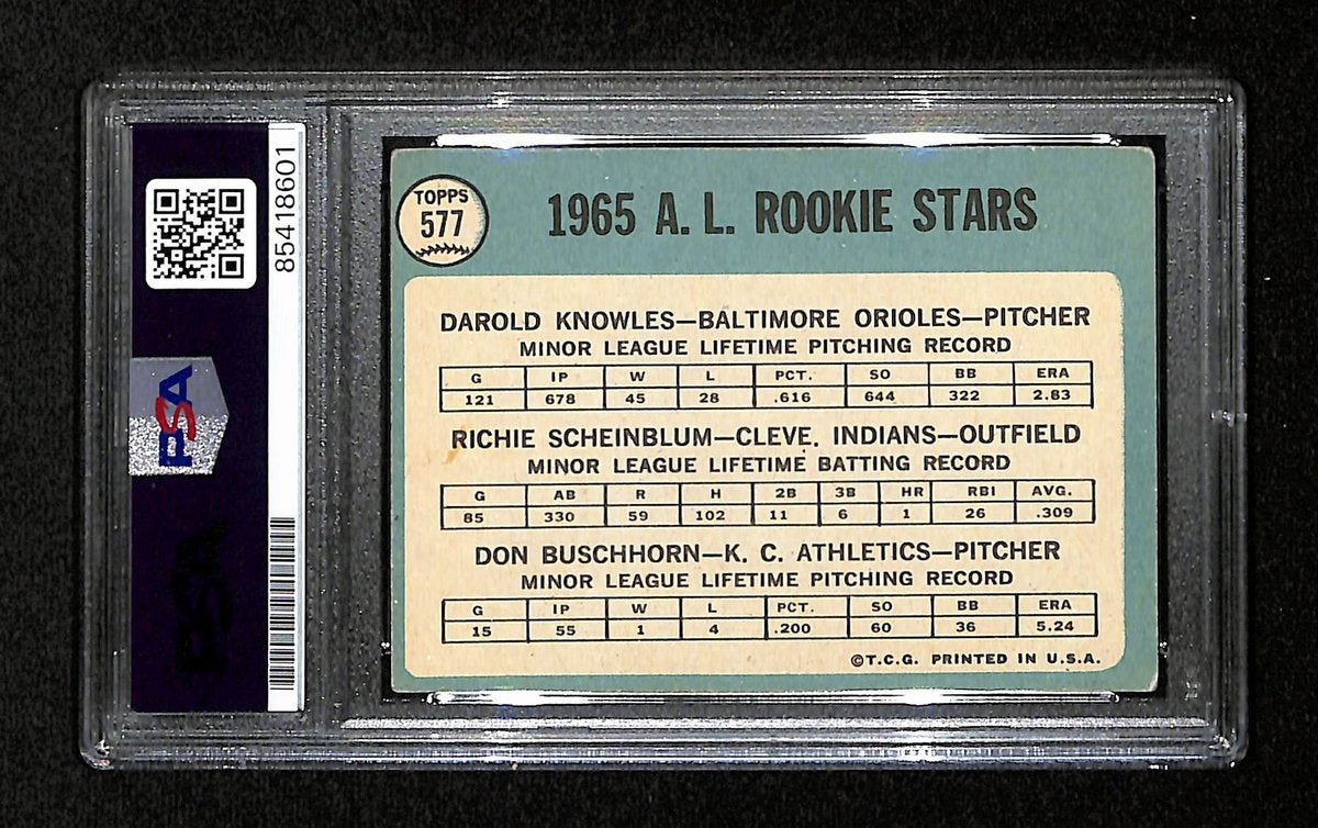 Knowles/Scheinblum/Buschhorn Signed 1965 Topps RC Card #577 PSA/DNA 195199