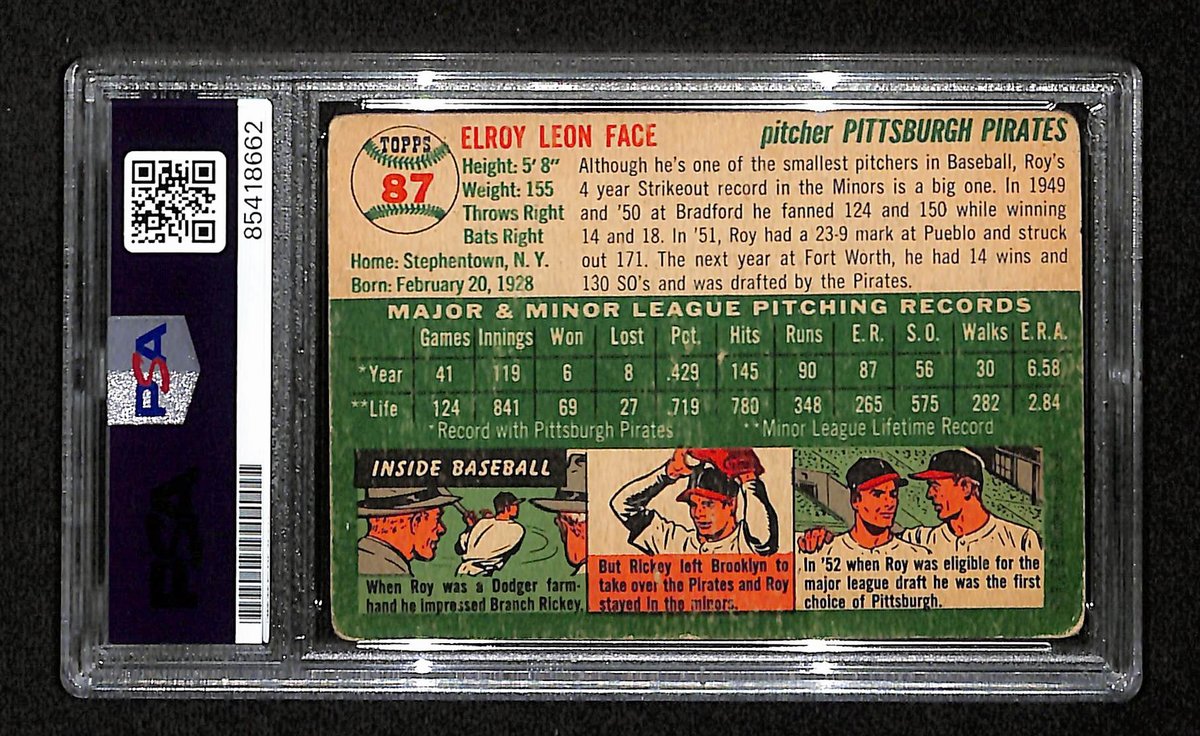 Roy Face Signed/Auto 1954 Topps Card #87 Pittsburgh Pirates PSA/DNA 194835