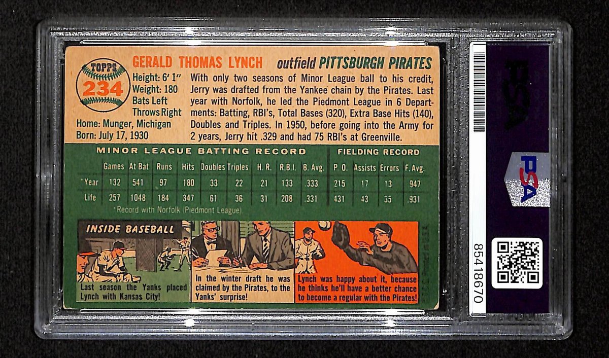 Jerry Lynch Signed/Auto 1954 Topps Card #234 Pittsburgh Pirates PSA/DNA 194836