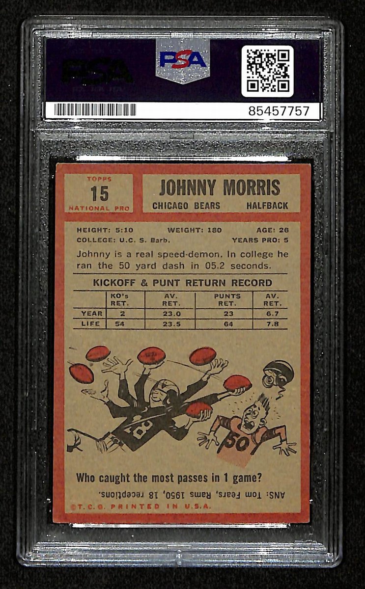Johnny Morris Signed/Auto 1962 Topps Card #15 Chicago Bears PSA/DNA 195060